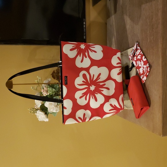 None Handbags - Kate Spade Red Floral Tote Bag